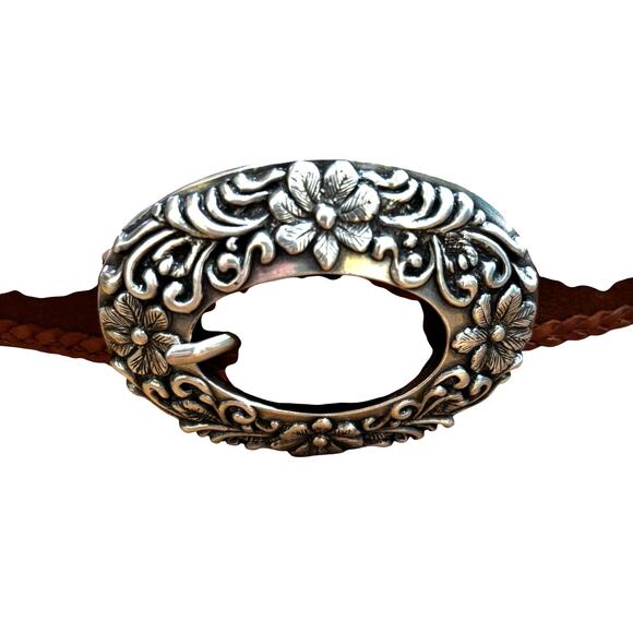Coldwater Creek ladies brown leather & suede belt silver buckle & panels Size L main image 4